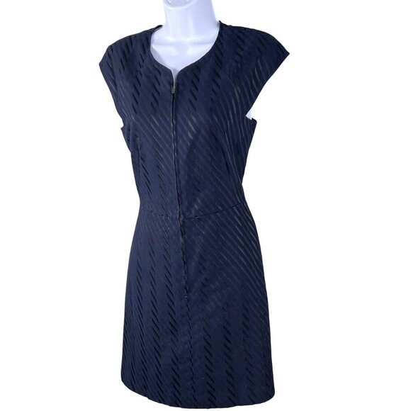 Theory Womens 8 Navy Textured Zip Front Sheath Dress Cap Sleeve Career Wear - Picture 10 of 16